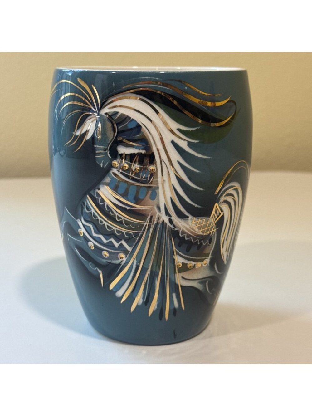 Sascha Brastoff Star Steed Cache Pot Black Gold Hand-Painted Art Horse 1950 Gift